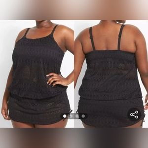 Cacique No-Wire Blouson Crochet Swim Tankini & matching skirt bottom NWT 26 & 24